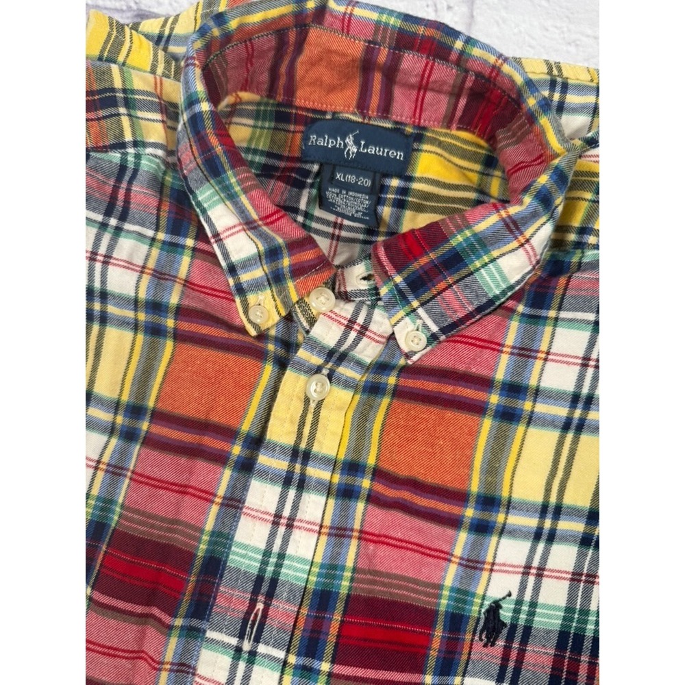 Ralph Lauren Boys Flannel Shirt XL (18-20) Button Down Long Sleeves Plaid Logo